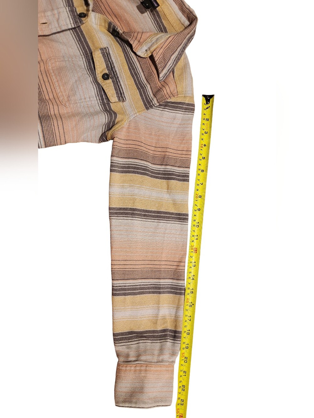 Patagonia Fjord Flannel Shirt Blanket Stripe Peach Pink Tan Cotton Women's 4 - Picture 8 of 9